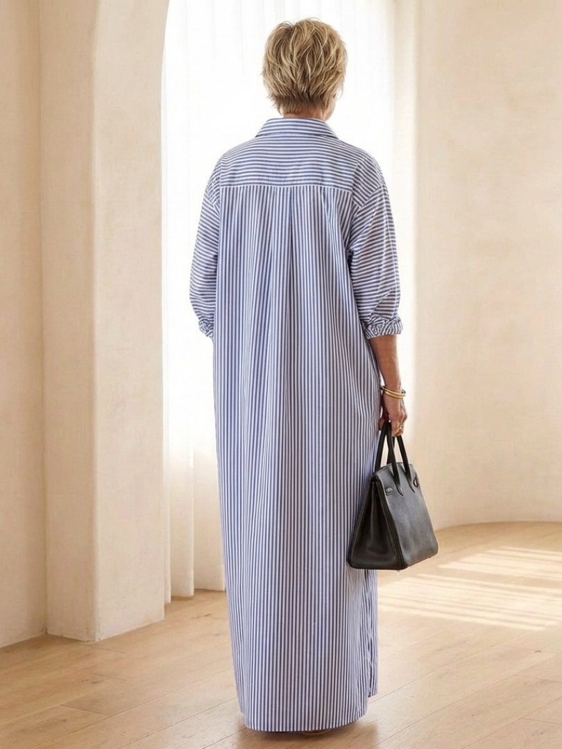 Women's Striped Maxi Shirt Dress with Collar for Warm Days