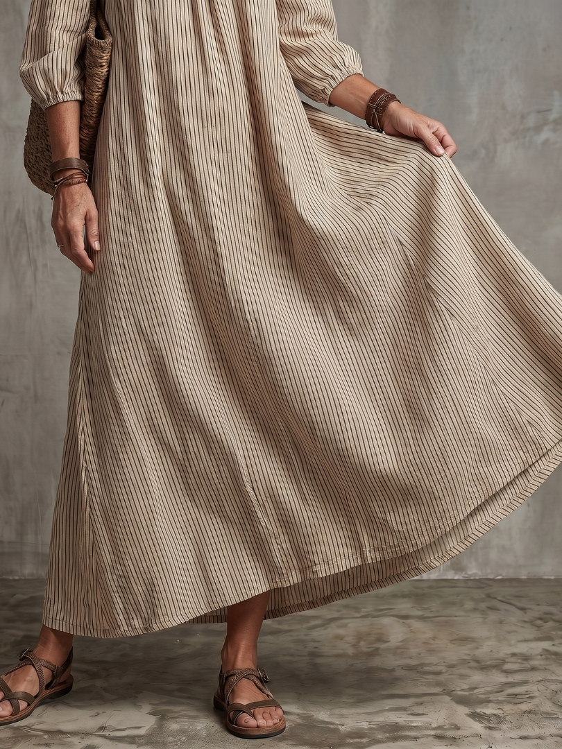 Women's Striped Off Shoulder Maxi Dress with Relaxed Fit