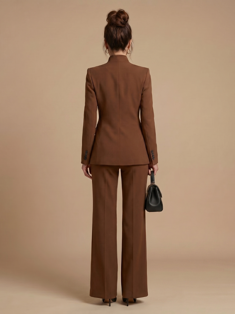 Women's Tailored Suit with Stand Collar for Formal Occasions