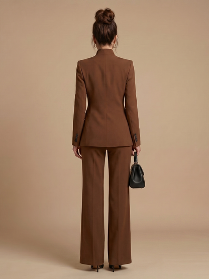 Women's Tailored Suit with Stand Collar for Formal Occasions