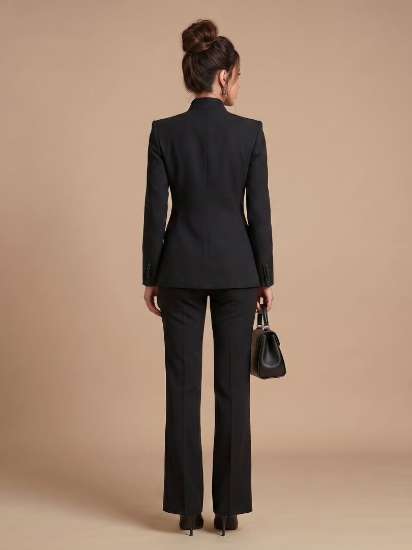 Women's Tailored Suit with Stand Collar for Formal Occasions