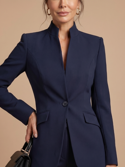 Women's Tailored Suit with Stand Collar for Formal Occasions