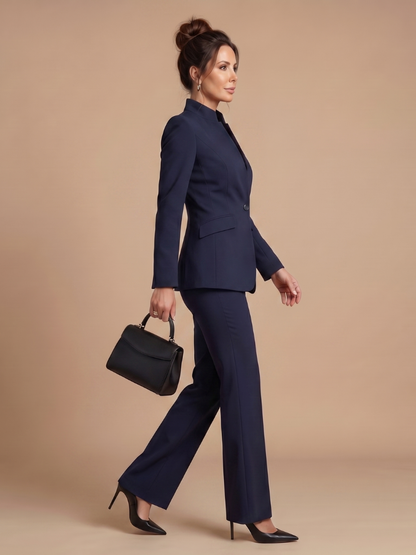Women's Tailored Suit with Stand Collar for Formal Occasions
