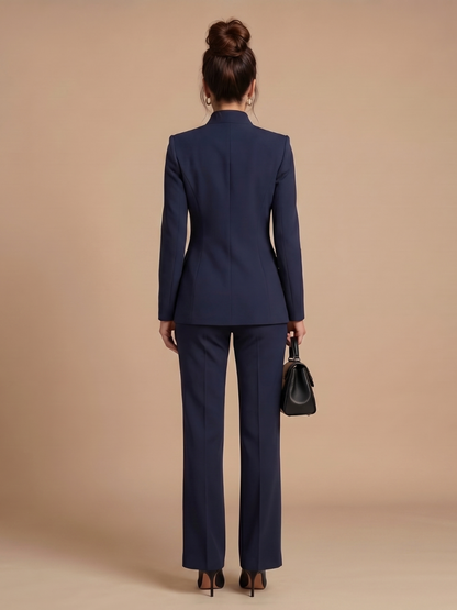 Women's Tailored Suit with Stand Collar for Formal Occasions