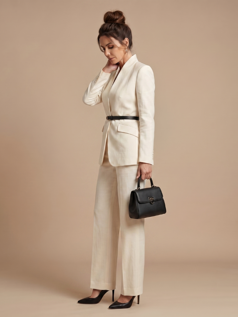 Women's Tailored Suit with Stand Collar for Formal Occasions