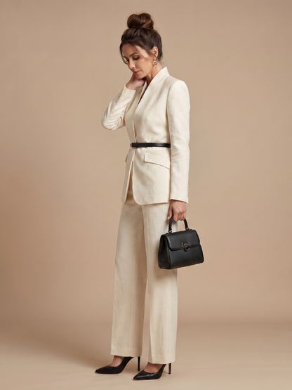 Women's Tailored Suit with Stand Collar for Formal Occasions