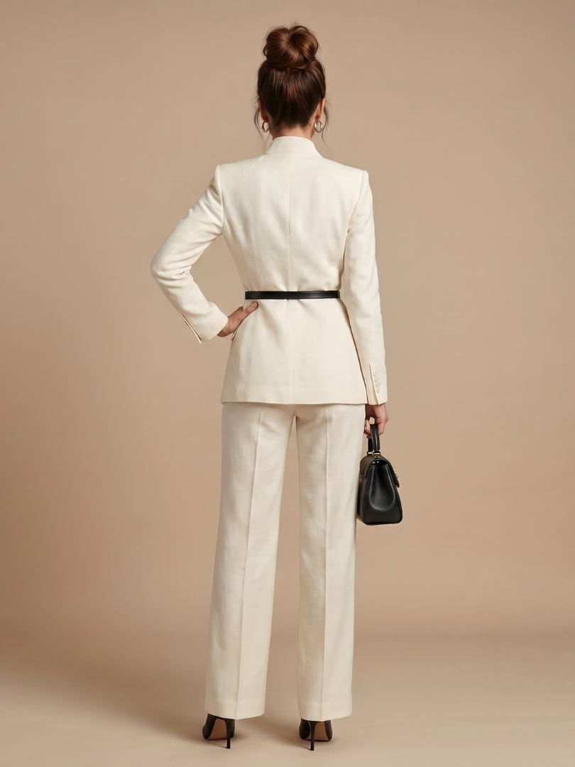 Women's Tailored Suit with Stand Collar for Formal Occasions