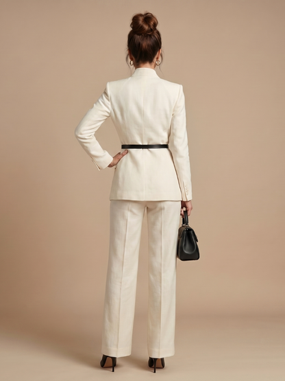 Women's Tailored Suit with Stand Collar for Formal Occasions