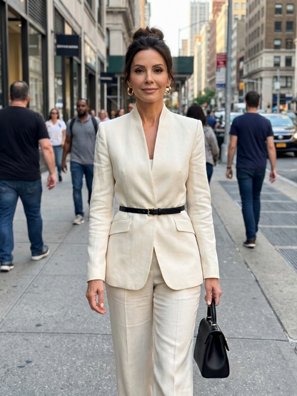 Women's Tailored Suit with Stand Collar for Formal Occasions