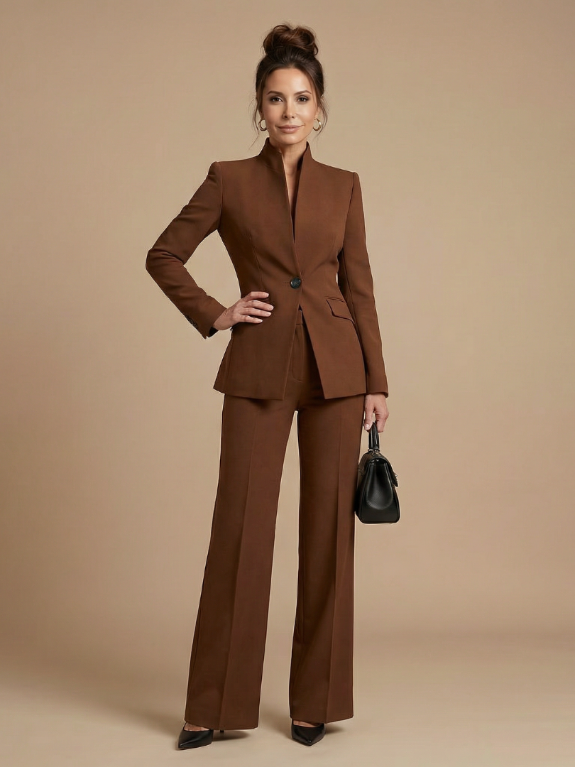 Women's Tailored Suit with Stand Collar for Formal Occasions