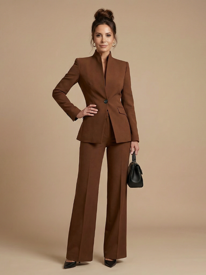 Women's Tailored Suit with Stand Collar for Formal Occasions