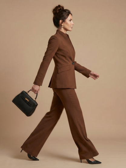 Women's Tailored Suit with Stand Collar for Formal Occasions