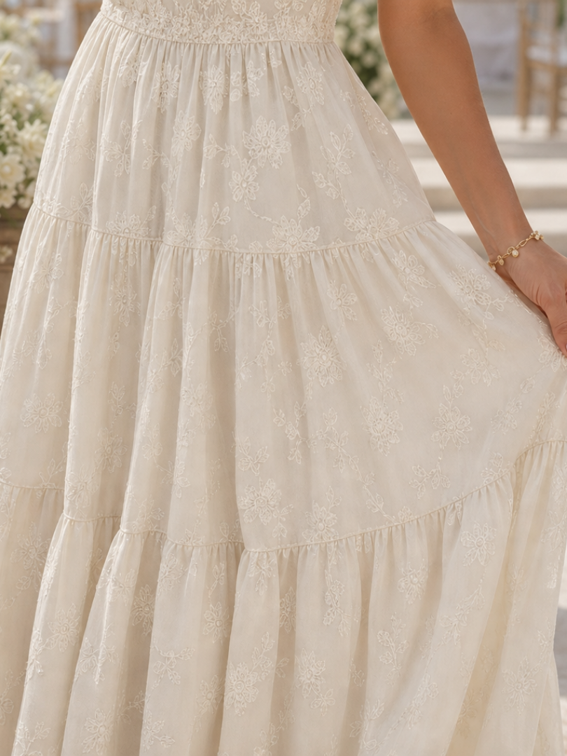 Women's Textured Midi Dress with Short Sleeves for Weddings