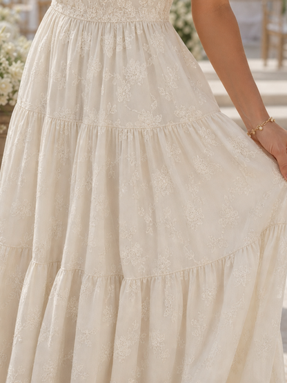 Women's Textured Midi Dress with Short Sleeves for Weddings