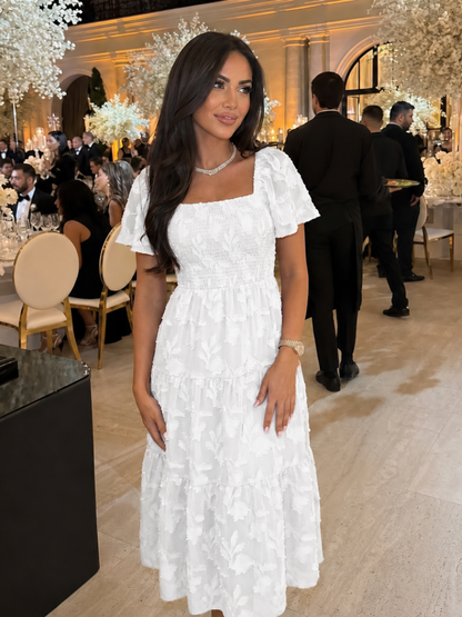 Women's Textured Midi Dress with Short Sleeves for Weddings