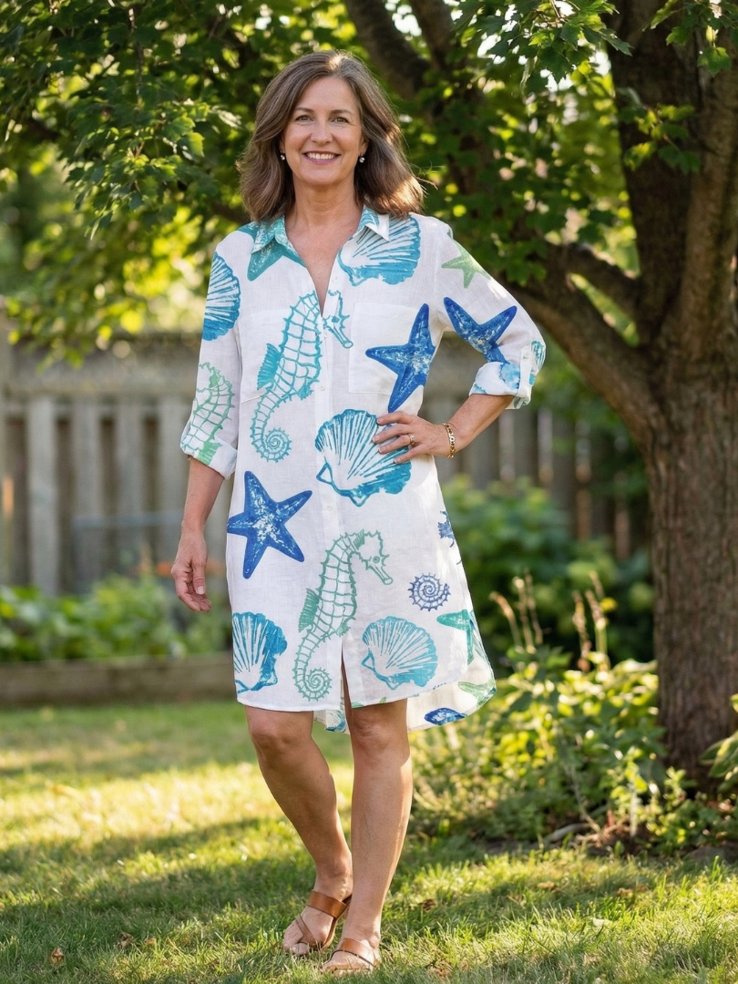 Women's Tie-Dye Shirt Dress with Side Slit for Warm Days