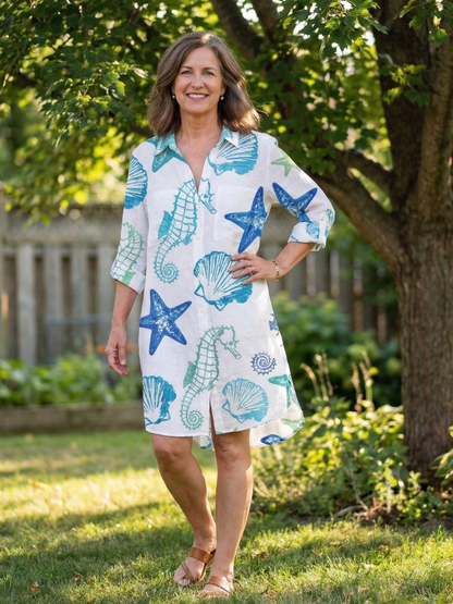 Women's Tie-Dye Shirt Dress with Side Slit for Warm Days