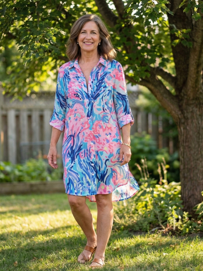 Women's Tie-Dye Shirt Dress with Side Slit for Warm Days