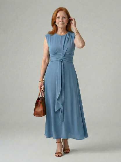 Women's Tie Midi Dress with Waist Tie for Everyday Wear