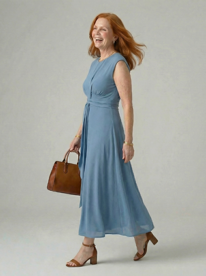 Women's Tie Midi Dress with Waist Tie for Everyday Wear