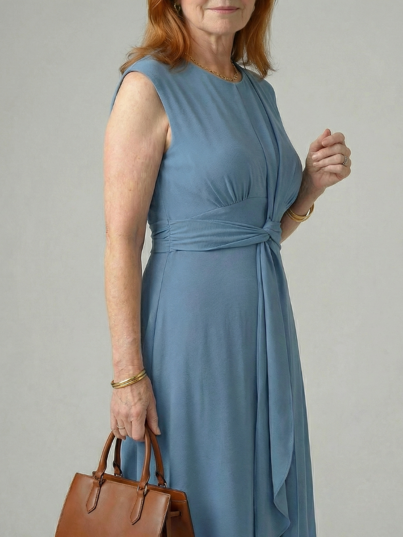 Women's Tie Midi Dress with Waist Tie for Everyday Wear