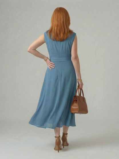 Women's Tie Midi Dress with Waist Tie for Everyday Wear
