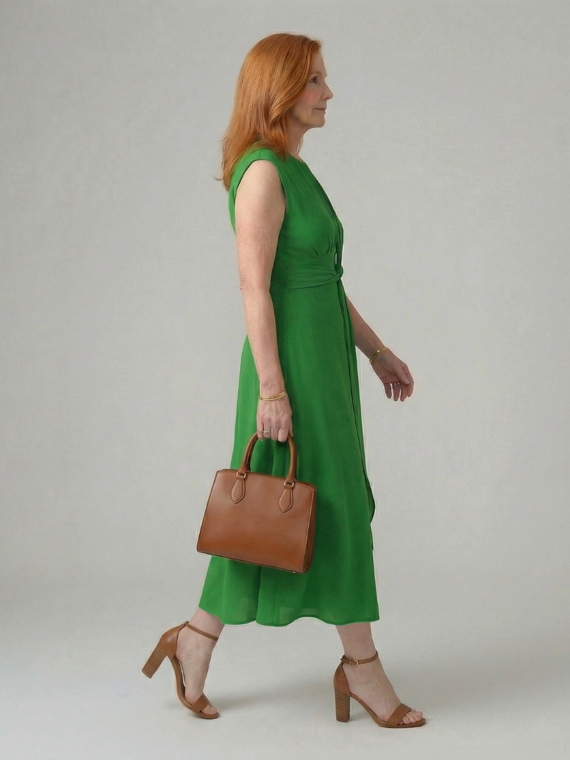 Women's Tie Midi Dress with Waist Tie for Everyday Wear