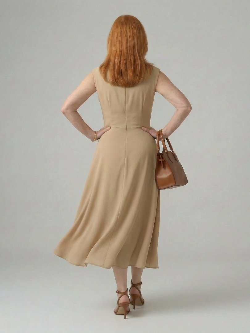 Women's Tie Midi Dress with Waist Tie for Everyday Wear