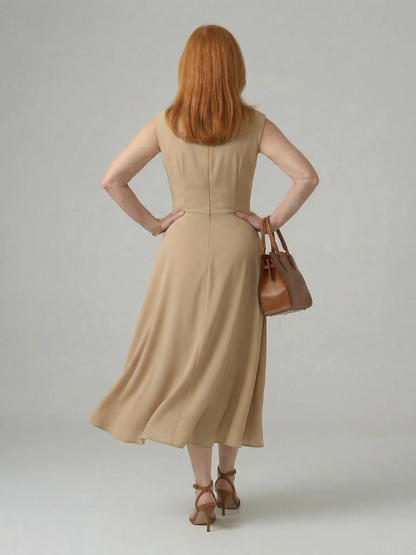 Women's Tie Midi Dress with Waist Tie for Everyday Wear