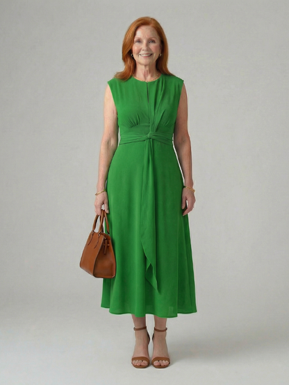 Women's Tie Midi Dress with Waist Tie for Everyday Wear