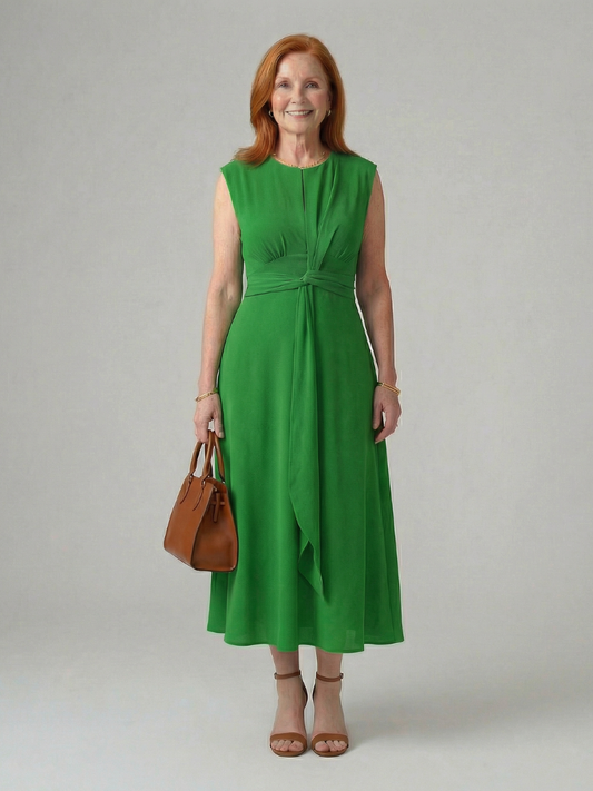 Women's Tie Midi Dress with Waist Tie for Everyday Wear