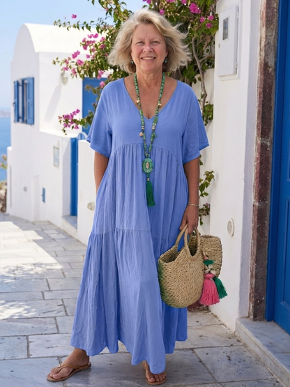 Women's Tiered Maxi Dress with Short Sleeves for Summer