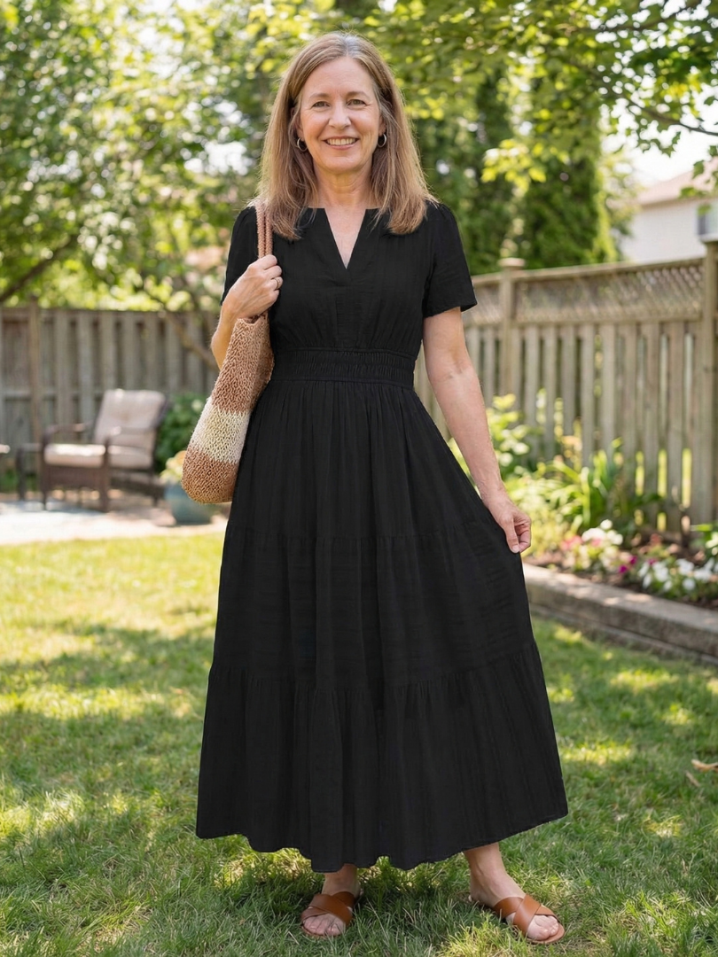 Women's Tiered Maxi Dress with Smocked Waist for Summer Outing