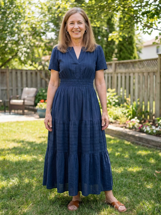 Women's Tiered Maxi Dress with Smocked Waist for Summer Outing