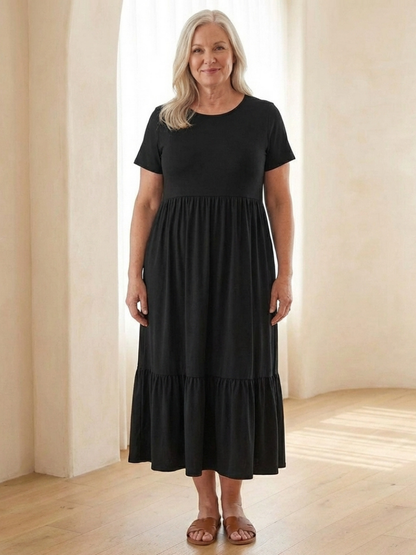 Women's Tiered Midi Dress with Side Pockets for Casual Day
