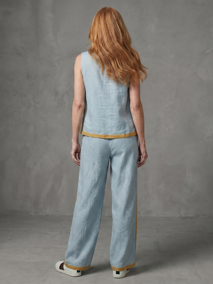 Women's Top & Wide-Leg Pants Set with Trim for Everyday