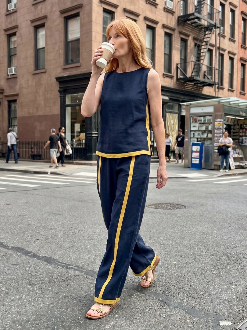 Women's Top & Wide-Leg Pants Set with Trim for Everyday