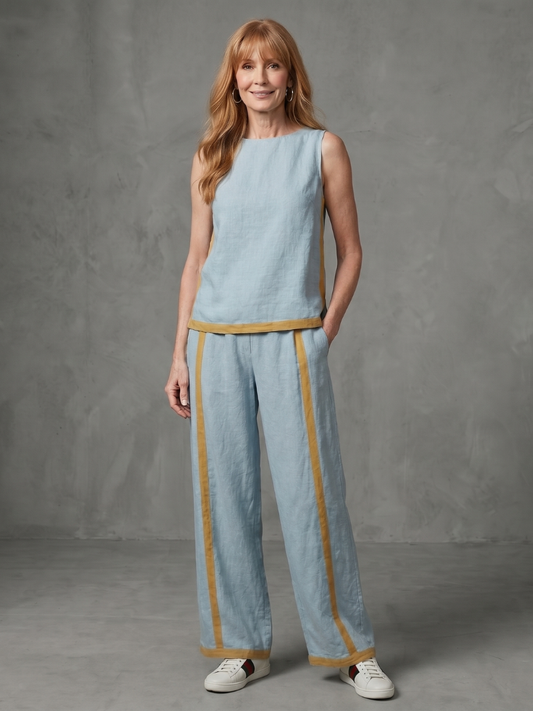 Women's Top & Wide-Leg Pants Set with Trim for Everyday