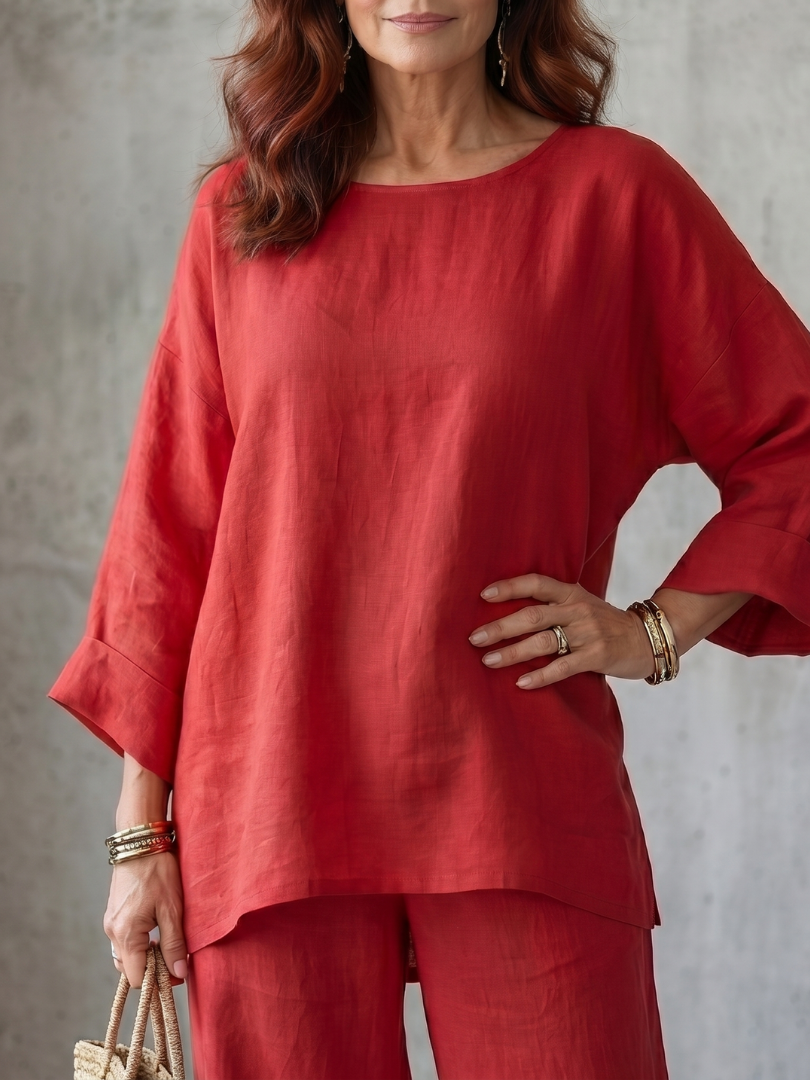 Women's Tunic Set with Breathable Wide Leg Trousers for Home