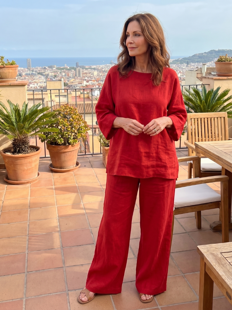 Women's Tunic Set with Breathable Wide Leg Trousers for Home