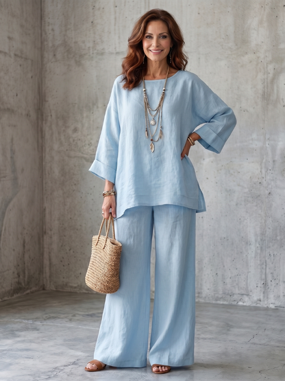 Women's Tunic Set with Breathable Wide Leg Trousers for Home