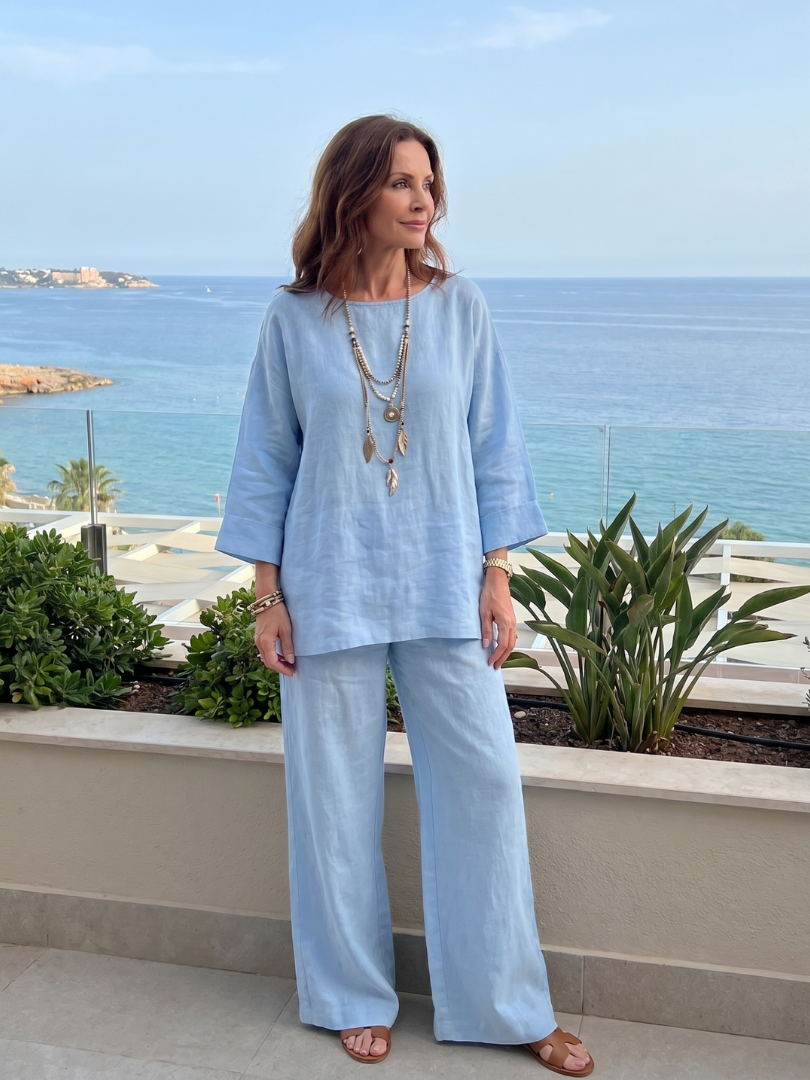 Women's Tunic Set with Breathable Wide Leg Trousers for Home