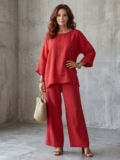 Women's Tunic Set with Breathable Wide Leg Trousers for Home