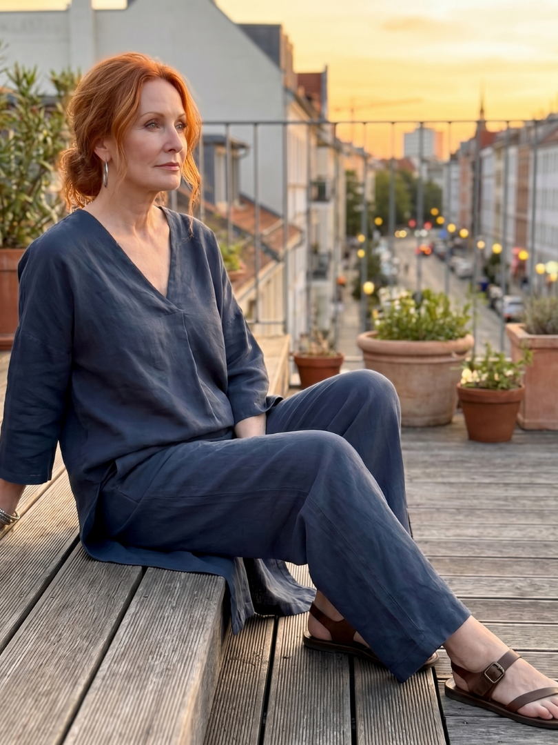 Women's Tunic Top Wide Leg Pant Set - Loose Fit for Casual