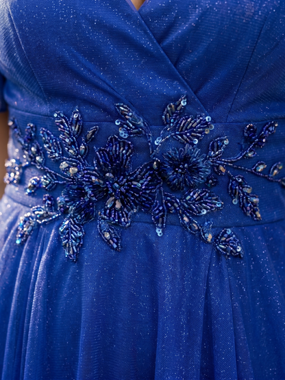 Women's V-Neck Maxi Dress with Embellished Waist for Events