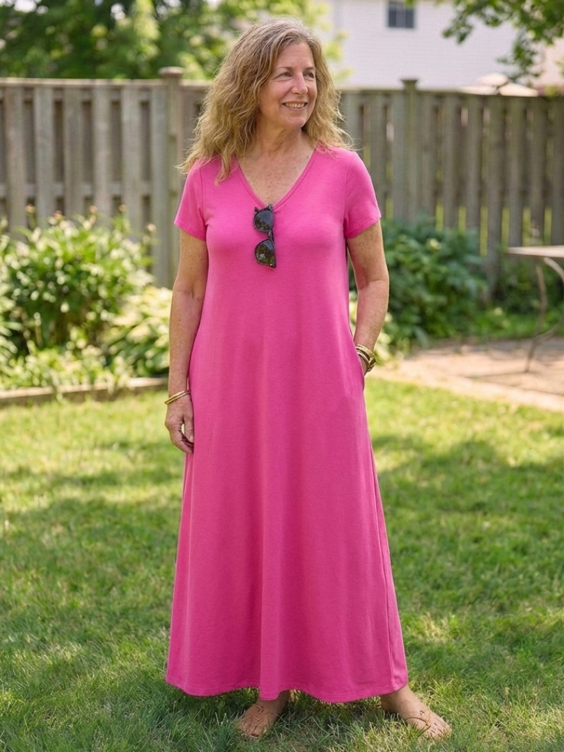 Women's V-Neck Maxi Dress with Pockets for Everyday