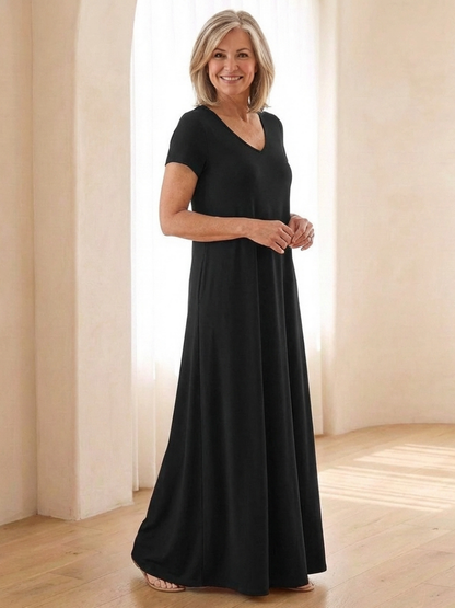 Women's V-Neck Maxi Dress with Pockets for Everyday