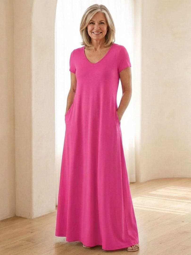 Women's V-Neck Maxi Dress with Pockets for Everyday