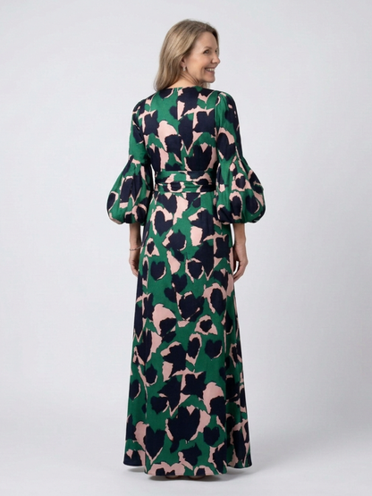 Women's V-Neck Maxi Dress with Tie Waist for Evenings