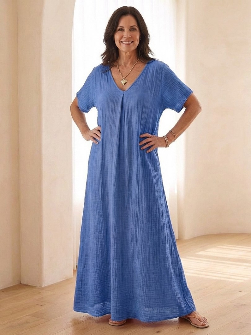 Women's V Neck Midi Dress with Relaxed Fit for Everyday